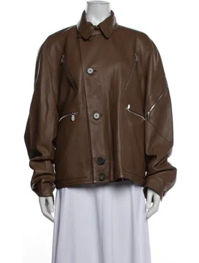 Pre-owned Hermes Calfskin Bomber Jacket In Brown