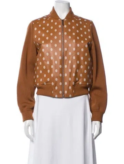 Pre-owned Hermes Calfskin Graphic Print Bomber Jacket In Brown