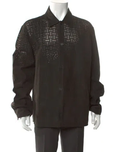 Pre-owned Hermes Calfskin Graphic Print Shirt In Brown