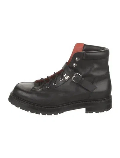 Pre-owned Hermes Calfskin Lace-up Boots In Black