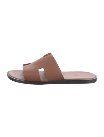 Pre-owned Hermes Calfskin Slides In Brown