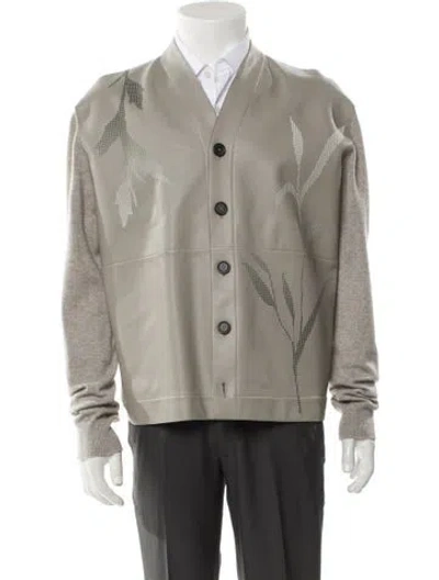 Pre-owned Hermes Calfskin V-neck Cardigan In Neutral