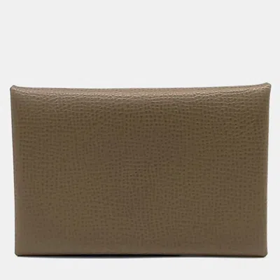 Pre-owned Hermes Calvi Brown Leather Card Holder (b)