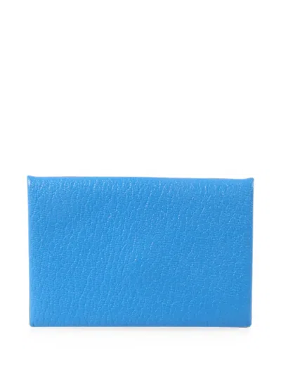 Pre-owned Hermes Calvi Card Holder In Blue