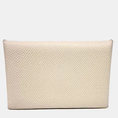 Pre-owned Hermes Hermès Calvi Card Holder (k) In Beige