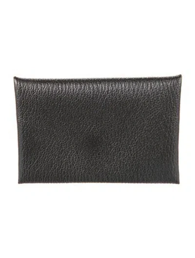 Pre-owned Hermes Calvi Cardholder In Black