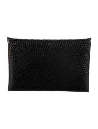 Pre-owned Hermes Calvi Cardholder In Black