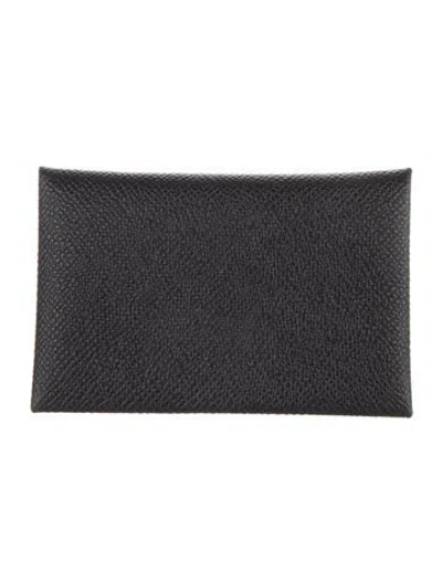 Pre-owned Hermes Calvi Cardholder In Black