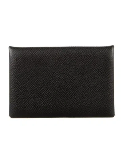 Pre-owned Hermes Calvi Cardholder In Black