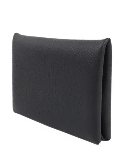 Pre-owned Hermes Calvi Cardholder In Black