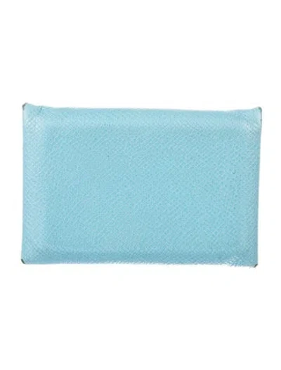 Pre-owned Hermes Calvi Cardholder In Blue