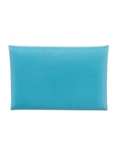 Pre-owned Hermes Calvi Cardholder In Blue