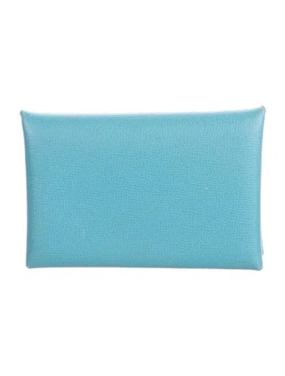Pre-owned Hermes Calvi Cardholder In Blue
