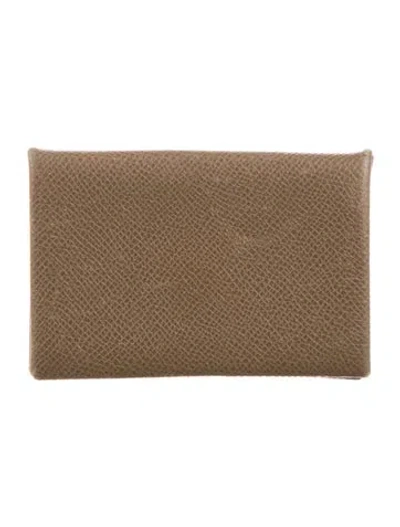 Pre-owned Hermes Calvi Cardholder In Brown