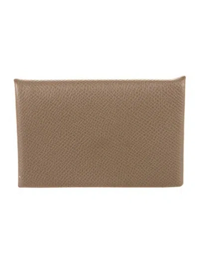 Pre-owned Hermes Calvi Cardholder In Brown