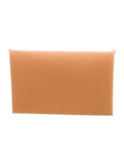 Pre-owned Hermes Calvi Cardholder In Brown