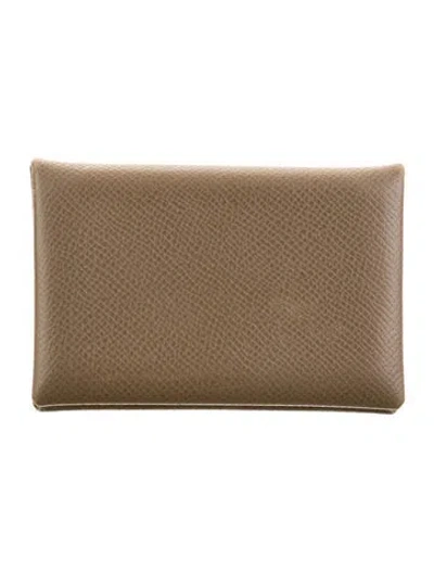 Pre-owned Hermes Calvi Cardholder In Brown