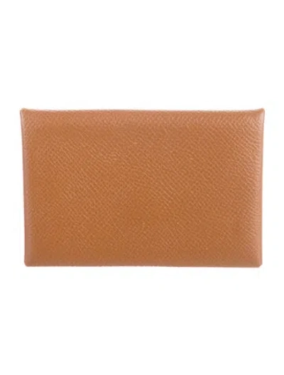 Pre-owned Hermes Calvi Cardholder In Brown
