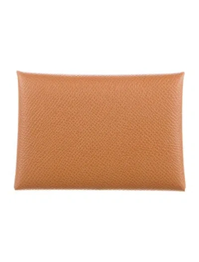 Pre-owned Hermes Calvi Cardholder In Brown