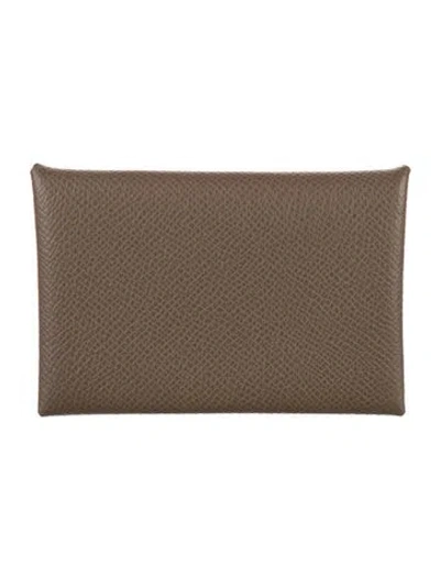 Pre-owned Hermes Calvi Cardholder In Brown