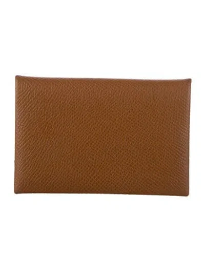 Pre-owned Hermes Calvi Cardholder In Brown