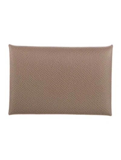 Pre-owned Hermes Calvi Cardholder In Brown