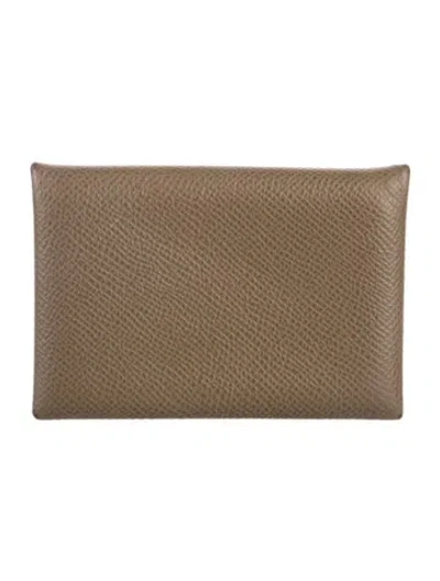 Pre-owned Hermes Calvi Cardholder In Brown
