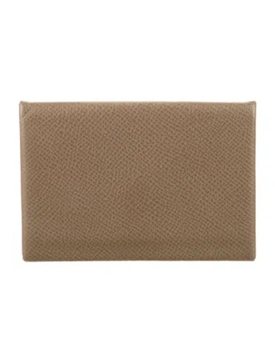 Pre-owned Hermes Calvi Cardholder In Gray