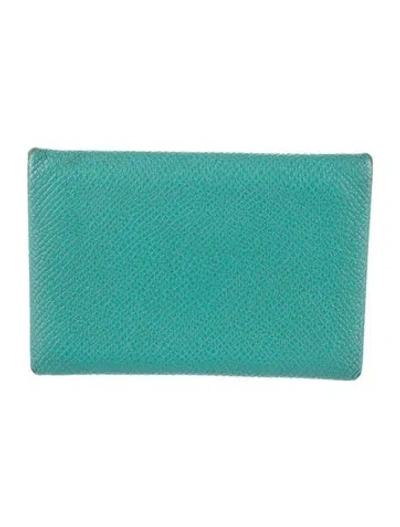 Pre-owned Hermes Calvi Cardholder In Green