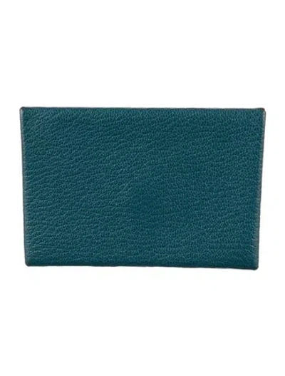 Pre-owned Hermes Calvi Cardholder In Green
