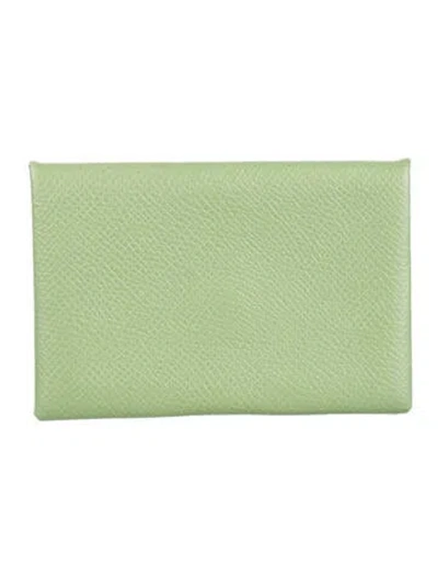 Pre-owned Hermes Calvi Cardholder In Green