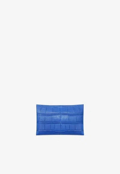 Hermes Calvi Cardholder In Bleu Zellige Matte Alligator With Palladium Hardware