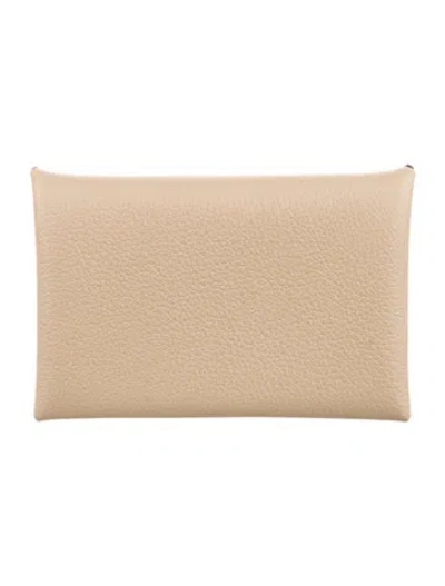 Pre-owned Hermes Calvi Cardholder In Neutral