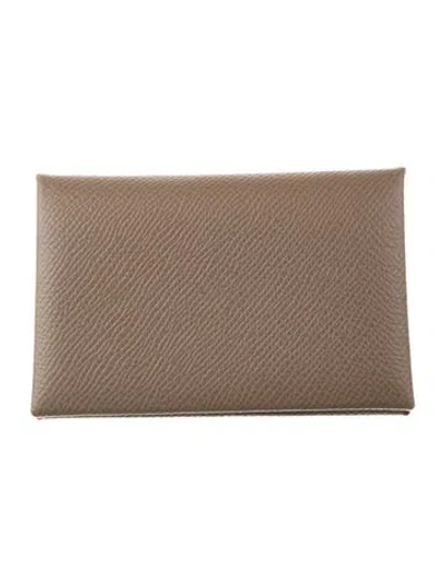 Pre-owned Hermes Calvi Cardholder In Neutral