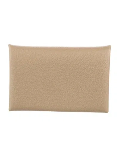 Pre-owned Hermes Calvi Cardholder In Neutral