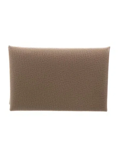 Pre-owned Hermes Calvi Cardholder In Neutrals
