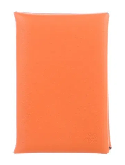 Pre-owned Hermes Calvi Cardholder In Orange