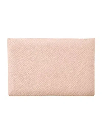 Pre-owned Hermes Calvi Cardholder In Pink
