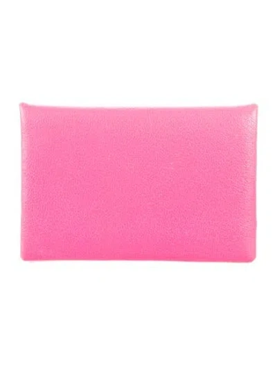 Pre-owned Hermes Calvi Cardholder In Pink
