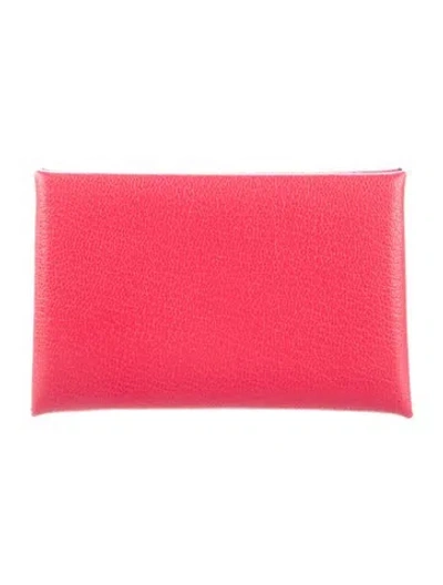 Pre-owned Hermes Calvi Cardholder In Pink