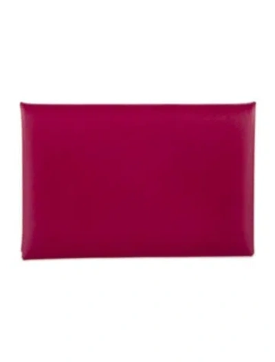Pre-owned Hermes Calvi Cardholder In Pink