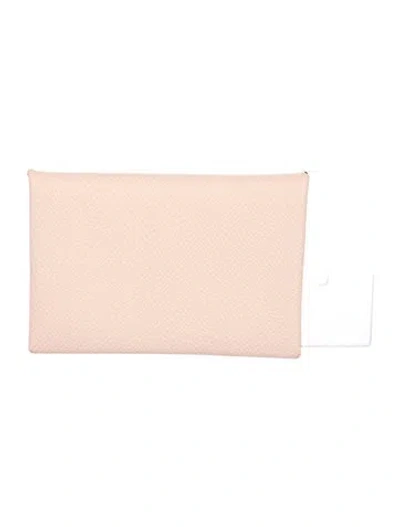 Pre-owned Hermes Calvi Cardholder In Pink