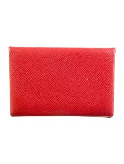 Pre-owned Hermes Calvi Cardholder In Red