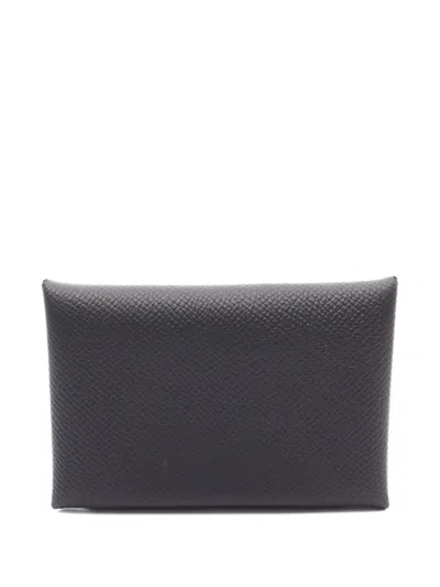Pre-owned Hermes Calvi Coin Purse In Black