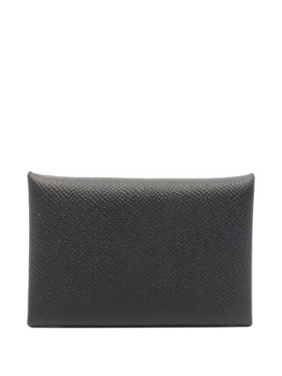 Pre-owned Hermes Calvi Coin Purse In Black
