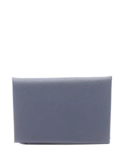 Pre-owned Hermes Calvi Coin Purse In Blue