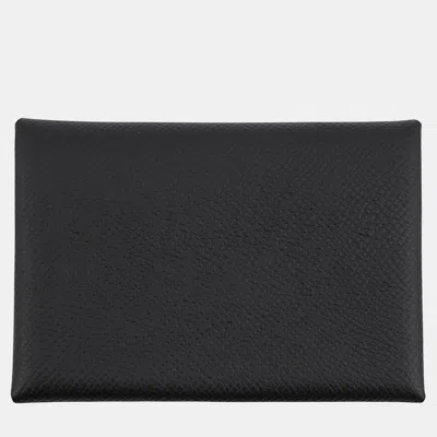 Pre-owned Hermes Calvi Duo Black Epsom Leather Card Holder