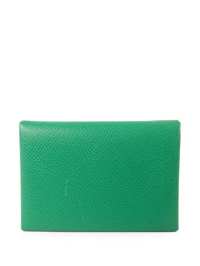 Pre-owned Hermes Calvi Duo Card Holder In Green