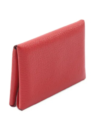 Pre-owned Hermes Calvi Duo Card Holder In Red