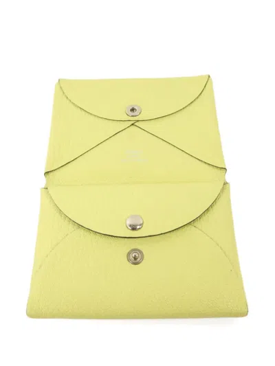 Pre-owned Hermes Calvi Duo Card Holder In Yellow